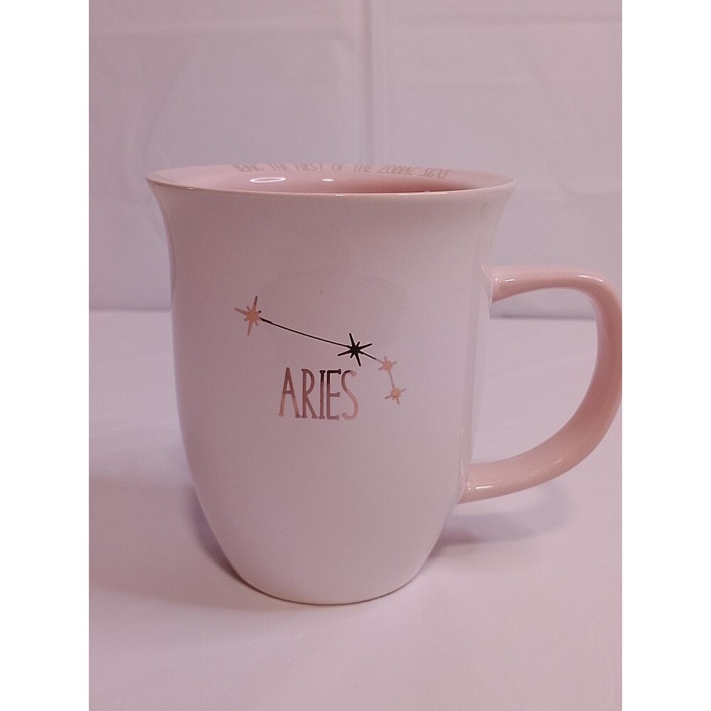 10 Strawberry Street Aries Pink Ceramic Coffee Mug Gold Constellation Zodiac - Picture 4 of 6